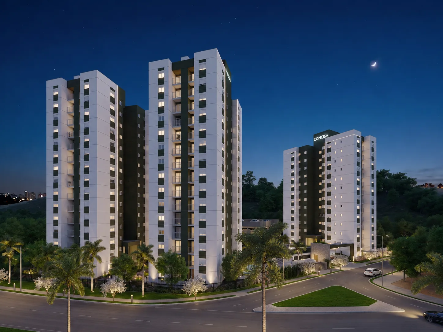 Fachada do Residencial Serena Campo Bom RS à noite
