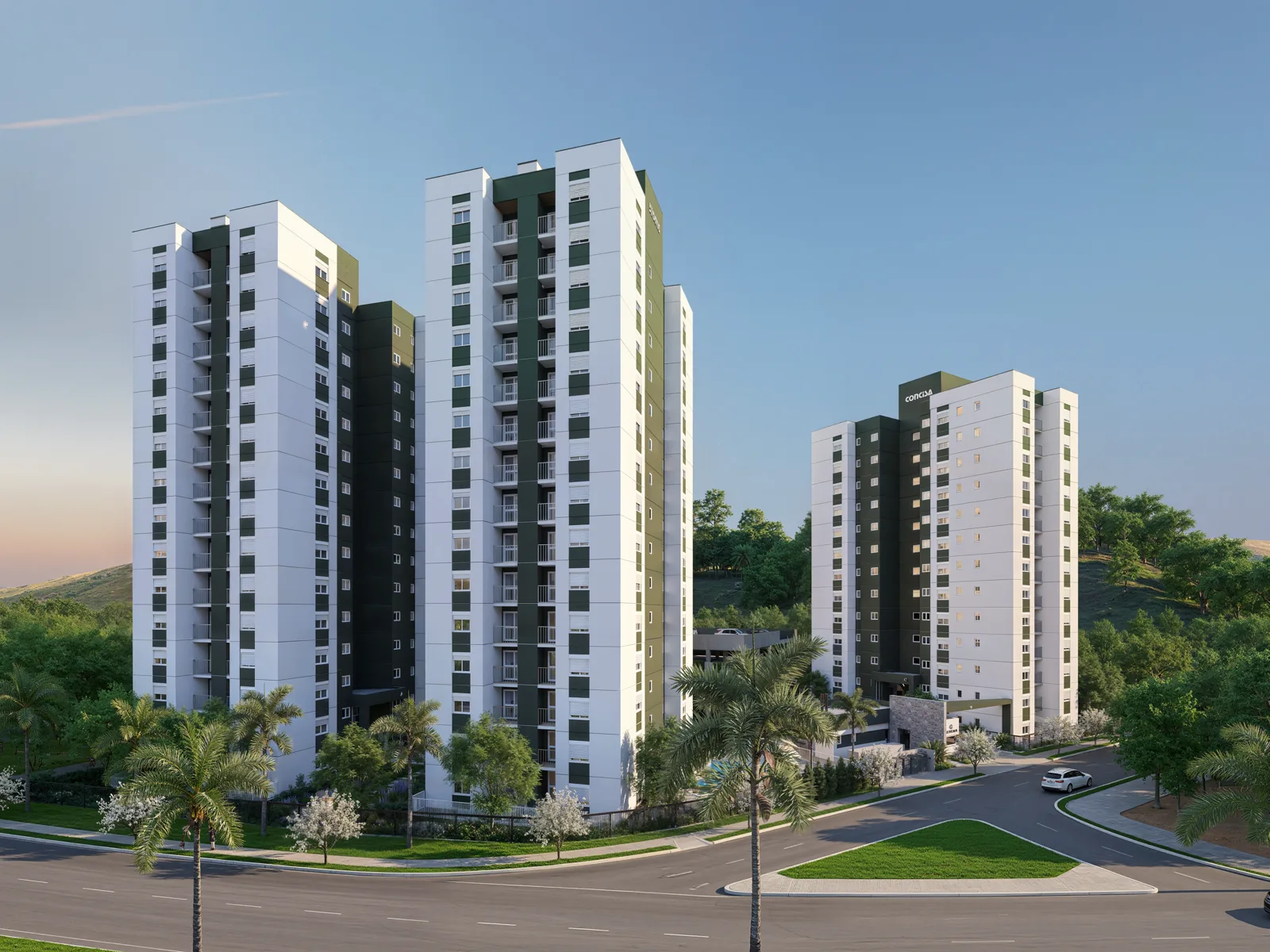 Fachada do Residencial Serena Campo Bom RS de dia, apartamentos na planta de 2 dormitórios da Construtora Concisa