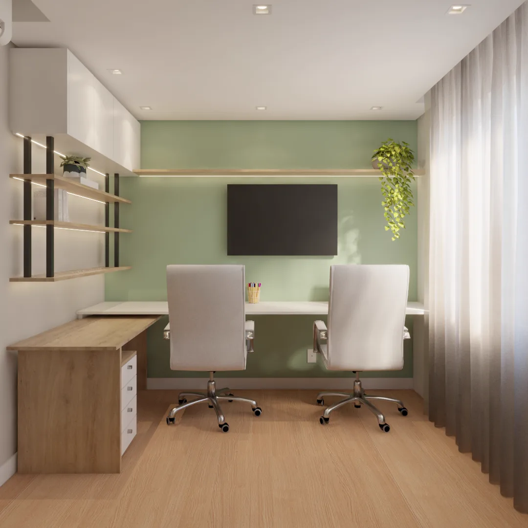 2º dormitório decorado como home office no apartamento do Residencial Serena Campo Bom