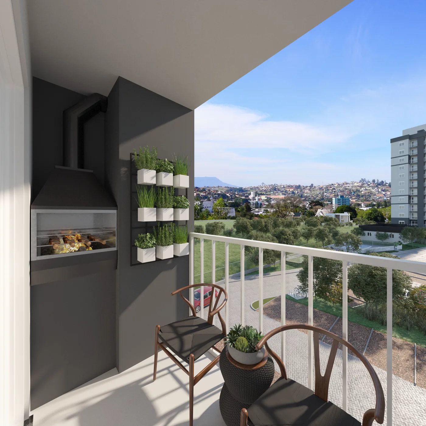 Sacada com espera para churrasqueira do apartamento do Residencial Serena Campo Bom